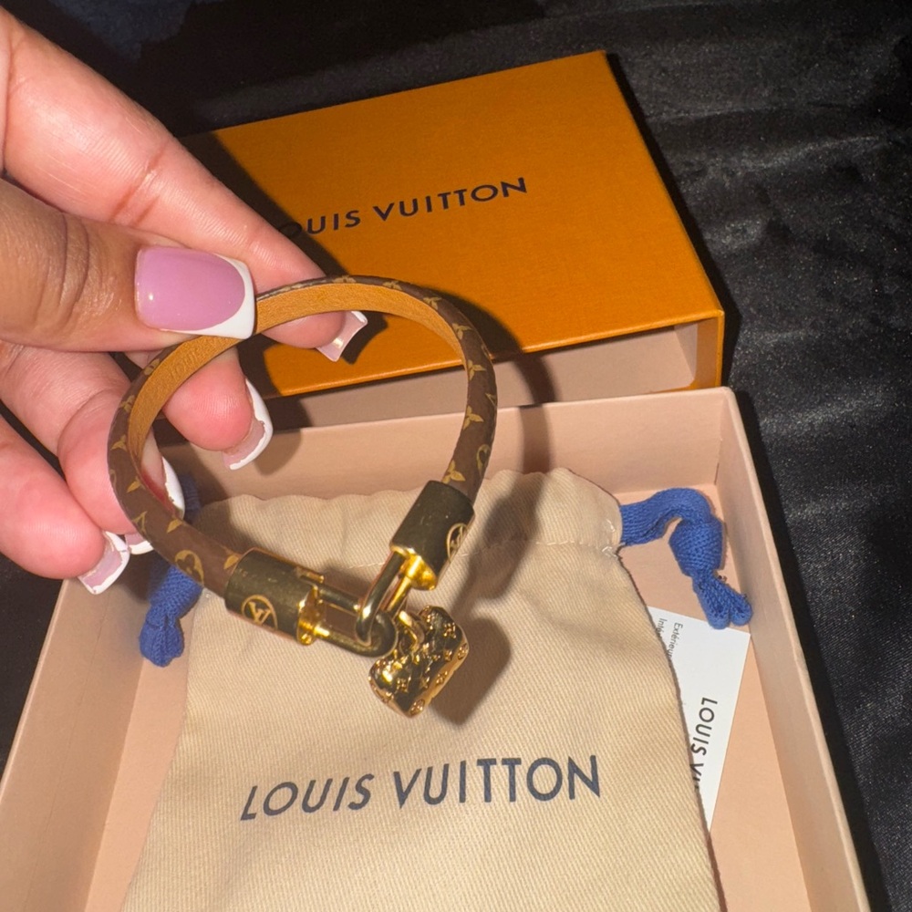 Louis Vuitton Gold and Brown Chain-Link Bracelet